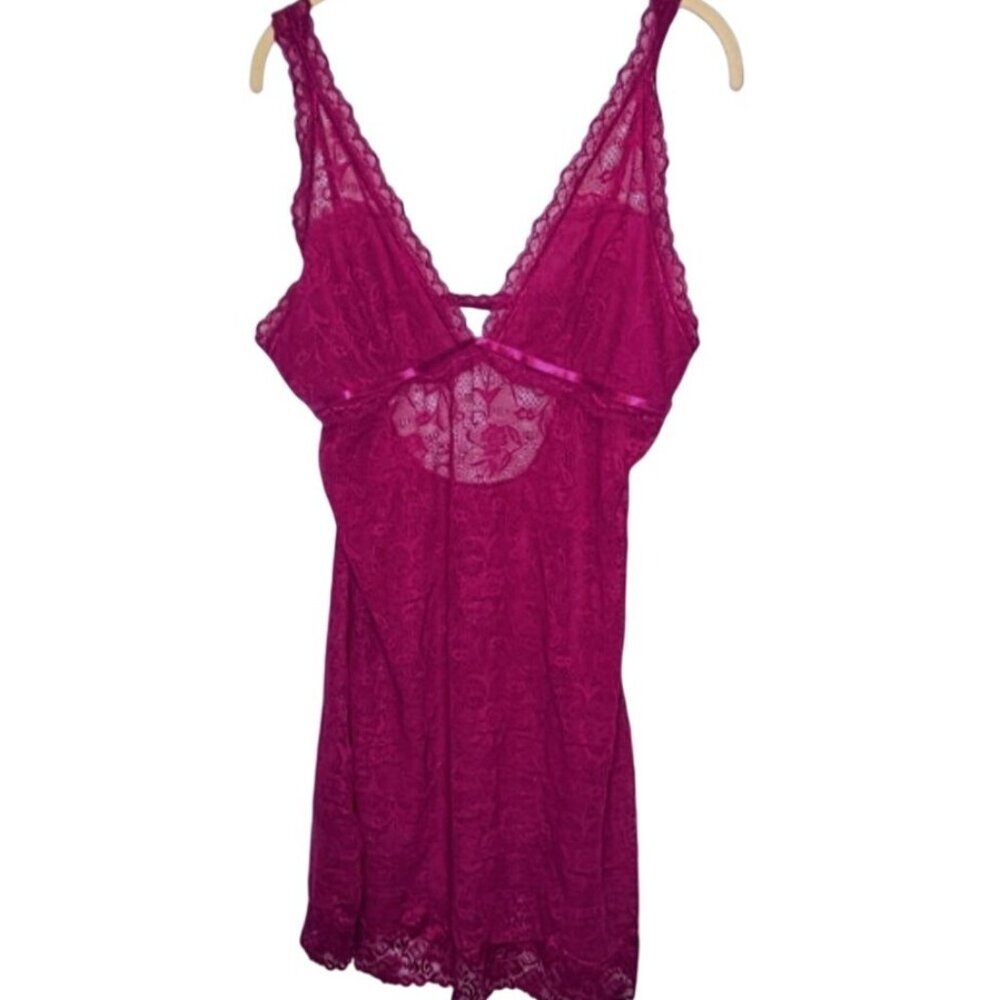Lace Burgundy Delicate Satin V-Neckline Nightie Nighty lingerie Coquette Slip